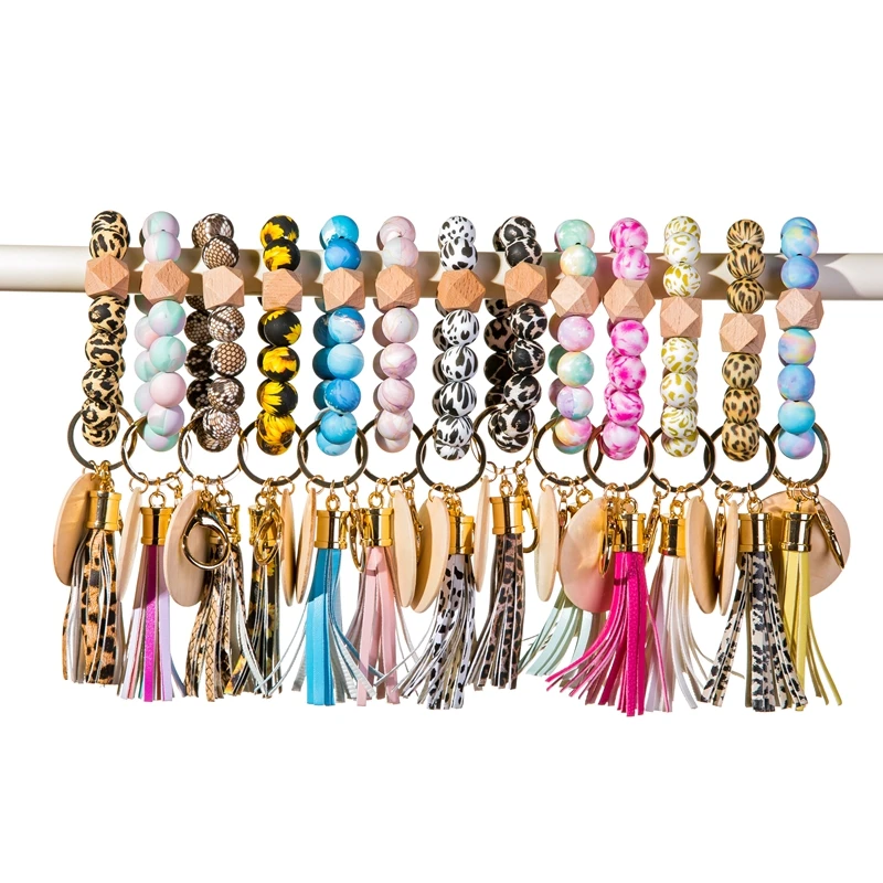 2022 Hot Sale Silicone Beaded Bracelet Key Chain,Key Ring Bangle