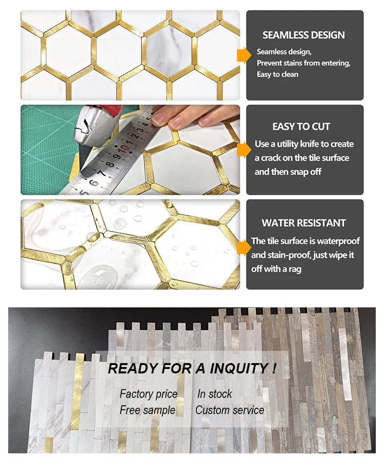 Hexagon Pattern Self Adhesive Tile Peel and Stick Backsplash Mosaic Tiles supplier