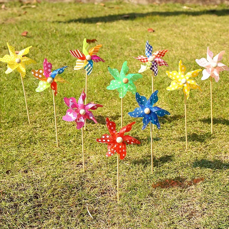 Inserted in the Birthday Cake Bamboo Stick Windmill Mini Wooden Pole Colourful Small Windmill Children's Plastic Windmill Toys
