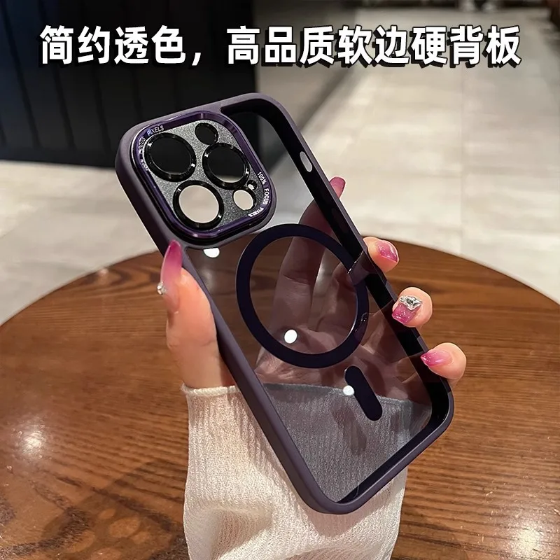 clear Metal Lens Phone Case Transparent Contrast Color for Iphone16pro Max 15 13/14 Anti-fall Acrylic