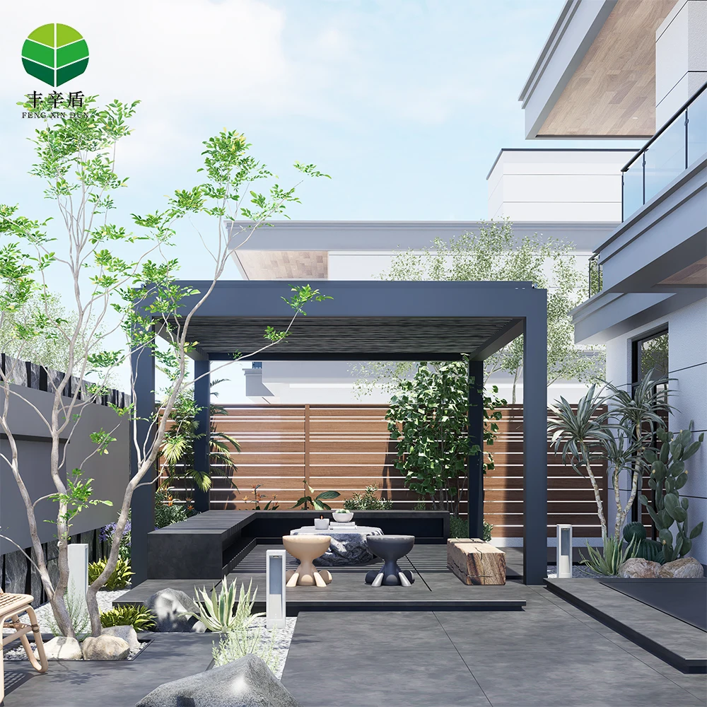Bioclimatic Waterproof Aluminium Pergola Cover Motorized Exterior Gazebo Louvered Roof Garden Shading Aluminum Powder Coated