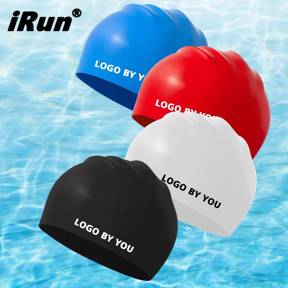 Силиконовая Водонепроницаемая эластичная шапочка iRun унисекс свободного размера для взрослых прочная плавания на открытом воздухе с логотипом