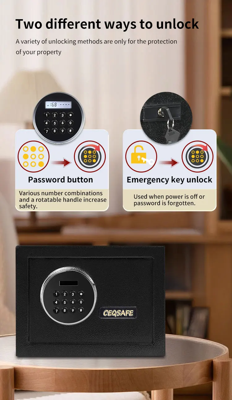 CEQSAFE Hotel Digital Fingerprint Smart Electronic Lock for Bank Box Home Time Safe Money Deposit Safety Kids Small Safe factory