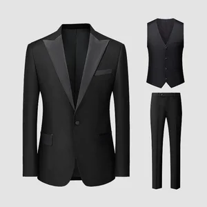 2026 New Men's Wedding Banquet 3 Pieces Slim Business Single Breasted Peaked Lapel Double Vents High Quality Suit Set for Men
