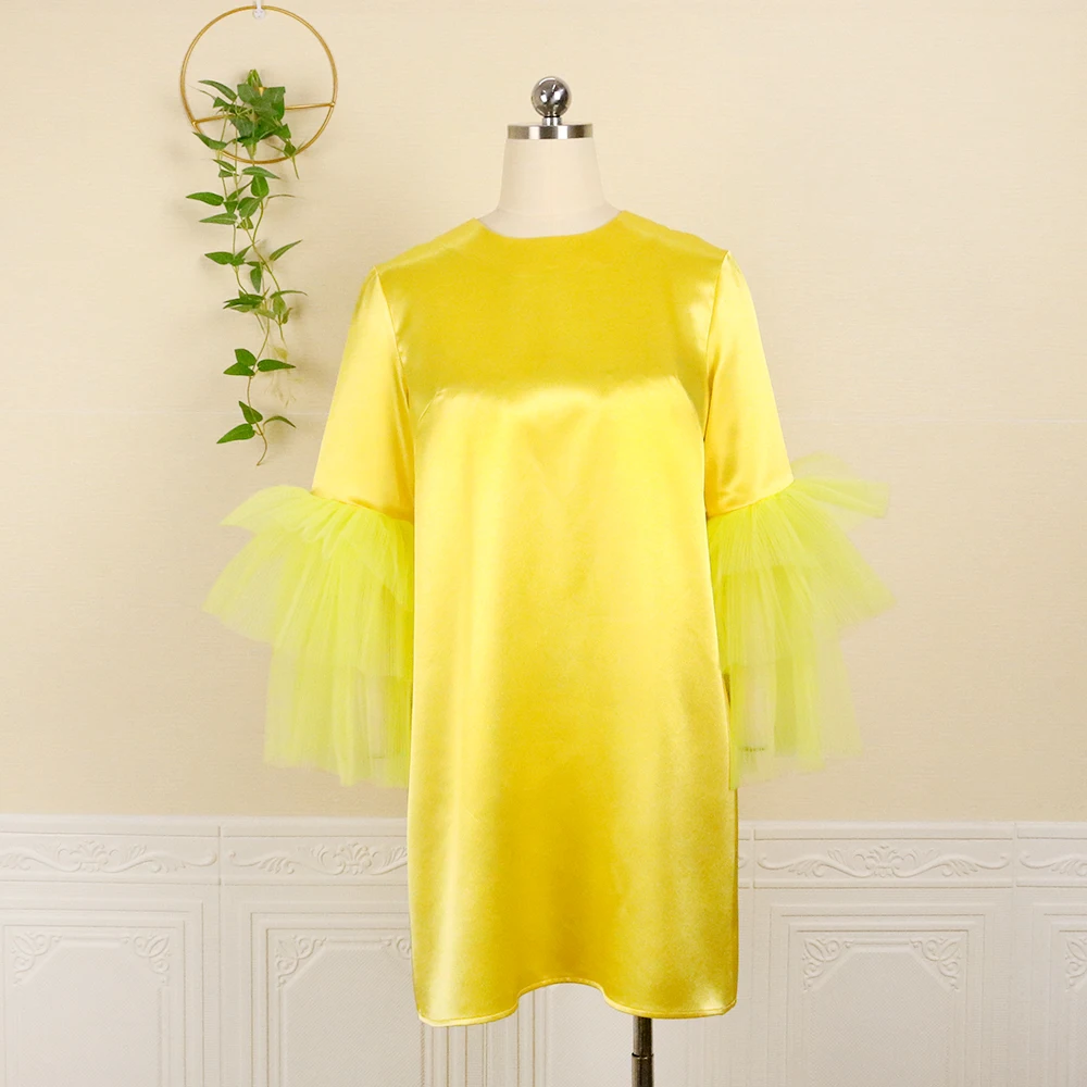 slim fit dress slacks Brooklyn Flare Sleeve Dress ~ Yellow Yellow / S main image 1