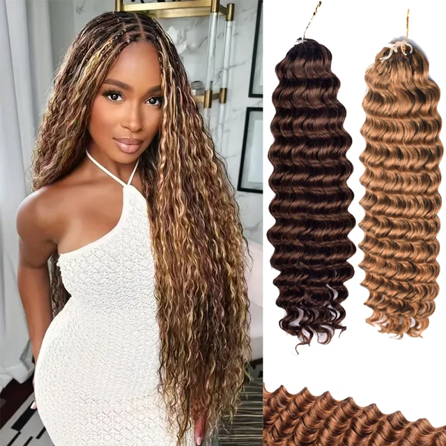 KAMA Feathered Crochet Hair 27 Honey Blonde Deep Wave Raw Braiding Human Hair Bundles No Weft Pre-Looped Crochet Hair Extensions