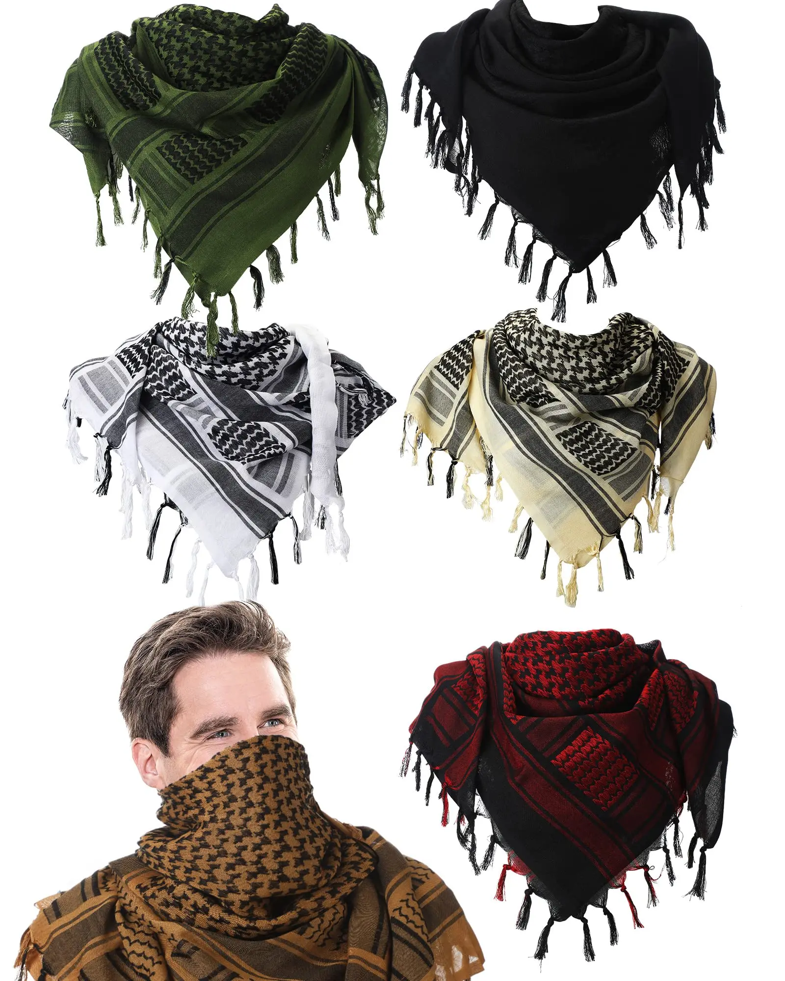 3 Pieces Shemagh Keffiyeh Scarf Turban For Men Arab Turban Plaid Fringe