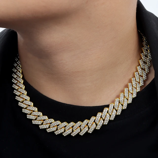 Hot Sale Unisex Cuban Necklace High Quality hiphop jewelry 12mm alloy in Necklaces Category iced out diamond cuban chain