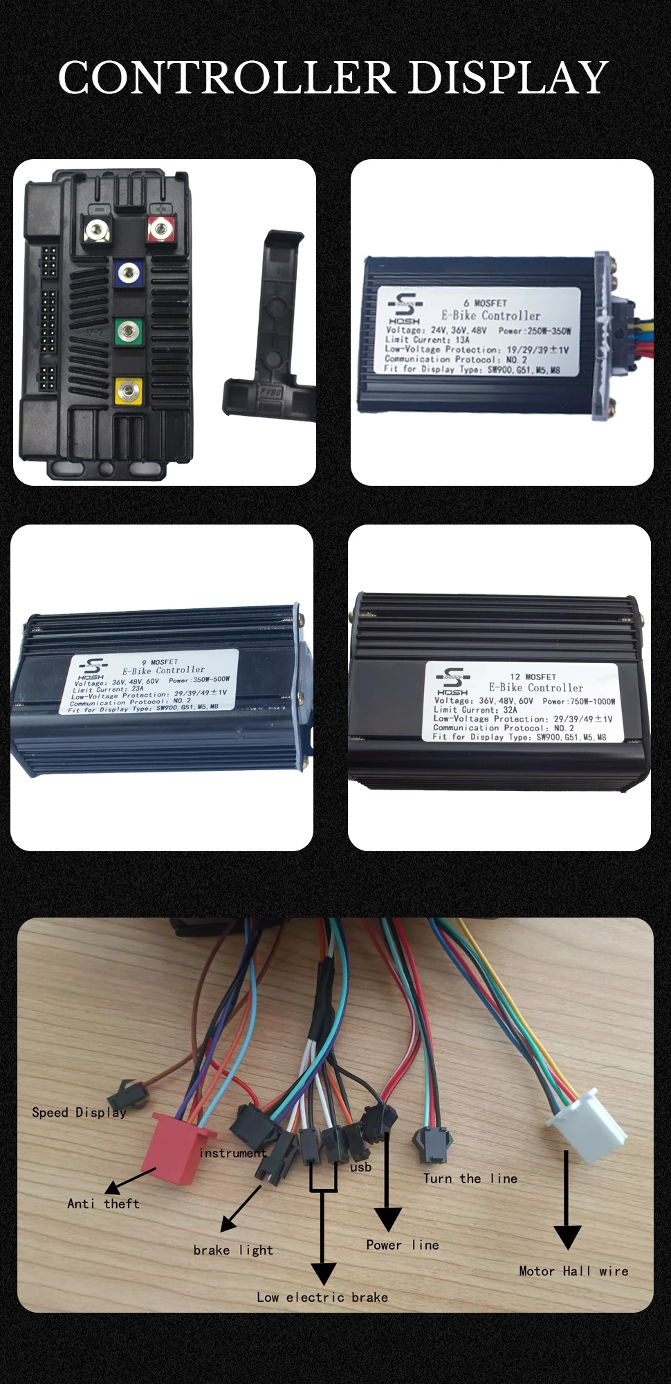 Electric Vehicle 350W/500W/750W Sine Wave Brushless Controller