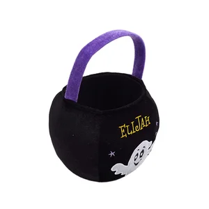 Factory Halloween Decorative Supplies Round Tote Bag for Kids PP Cotton Plush Pumpkin Bag Kids Gift for Candy Storage