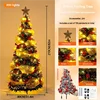 Árbol de Navidad plegable preiluminado de 2,1 m con hojas verdes y cinta de encaje