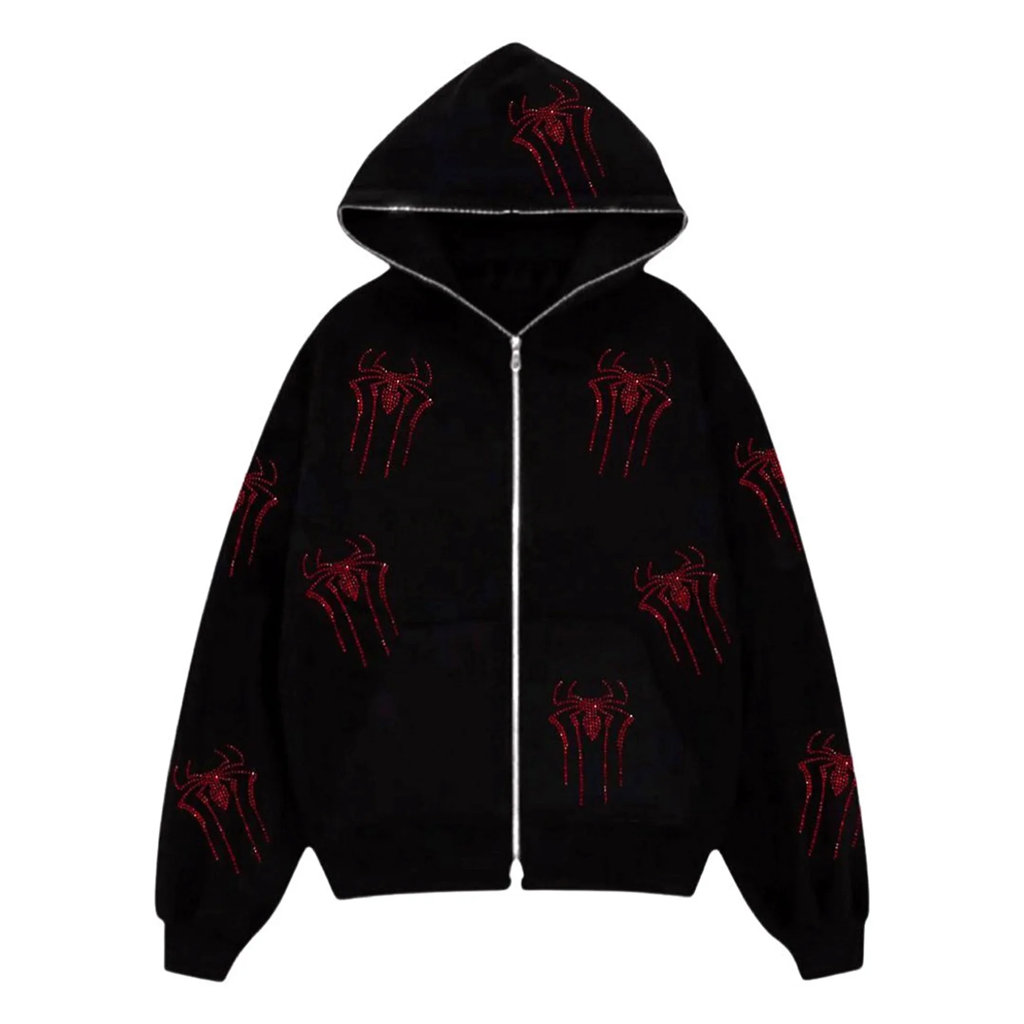 Unisex Custom Zip-up Hoodie with Y2K Crystal Skull Print