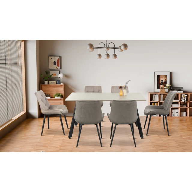 2024 Hot sell Modern nordic cheap dining room table and flannelette dining chair PB dining table set with for 6 chairs seater