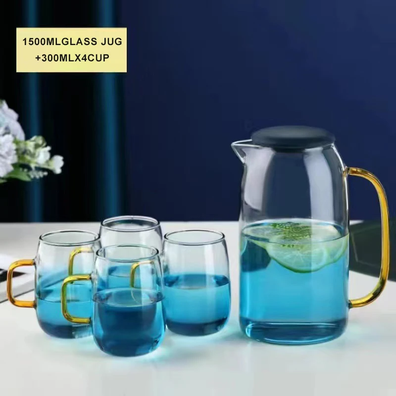 Hot Sale Large Capacity Thickened Hand Blown high borosilicate glass water jug set manufacture