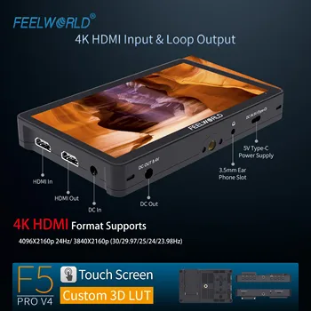 FEELWORLD F5 Pro V4 On-Camera Monitor with Sunshade, Anti-Glare for Outdoor Shooting, Easy Install, Factory Direct Supply detail image