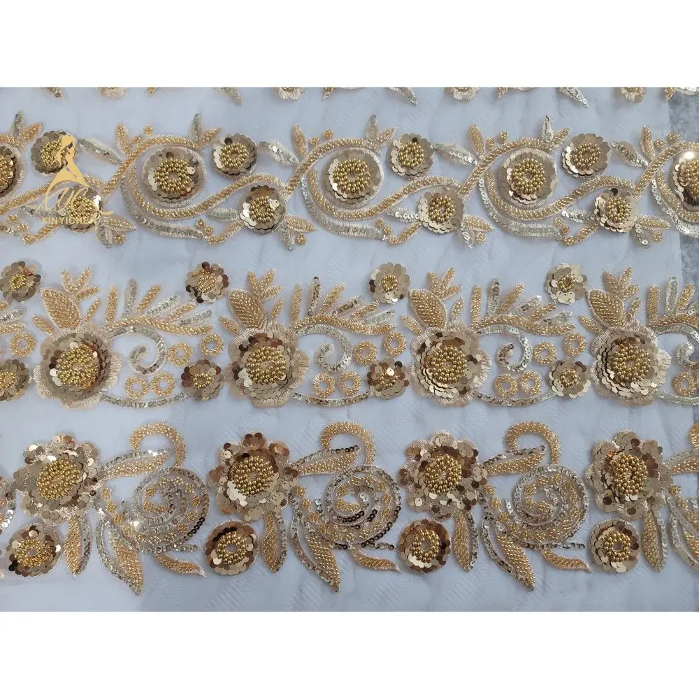 High Quality Golden Lace Embroidery Trimming Beaded Sequined 3D Flower  Diamond for Dress Accessories| Alibaba.com
