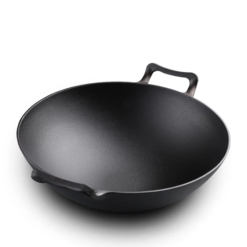 Chinese Pre-seasoned Non-stick Cast Iron Cookware Wok /kitchen With Lid Dia 36cm Red Enameled Flat Bottom