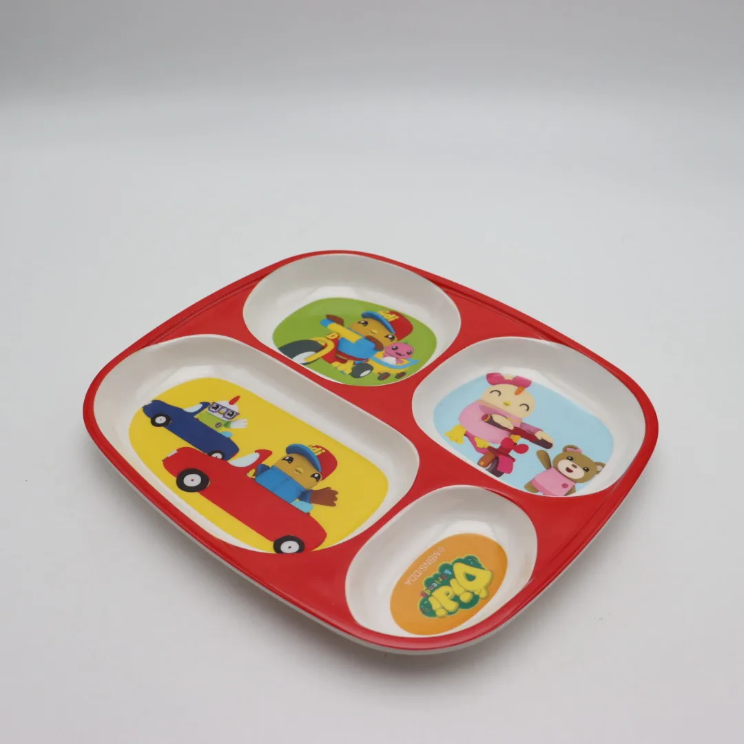 4 Compartments Kids Divided Plate Customized Melamine Plates Kids Melamine Plate Custom Printing