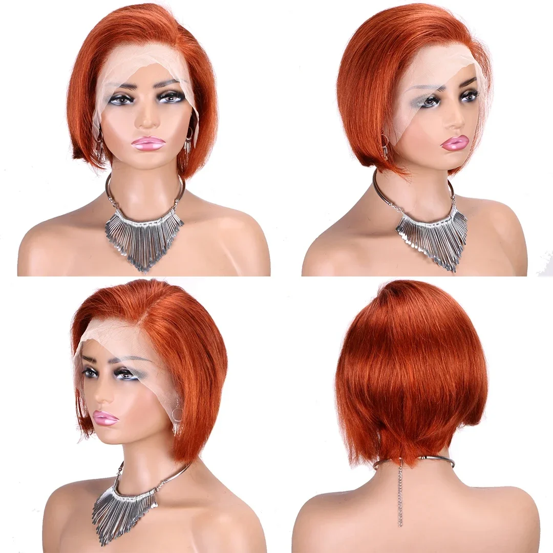 Color Human Hair Wigs for Women Straight Bob Wig Lace Frontal Transparent Lace Natural Pixie Cut_voghion.com