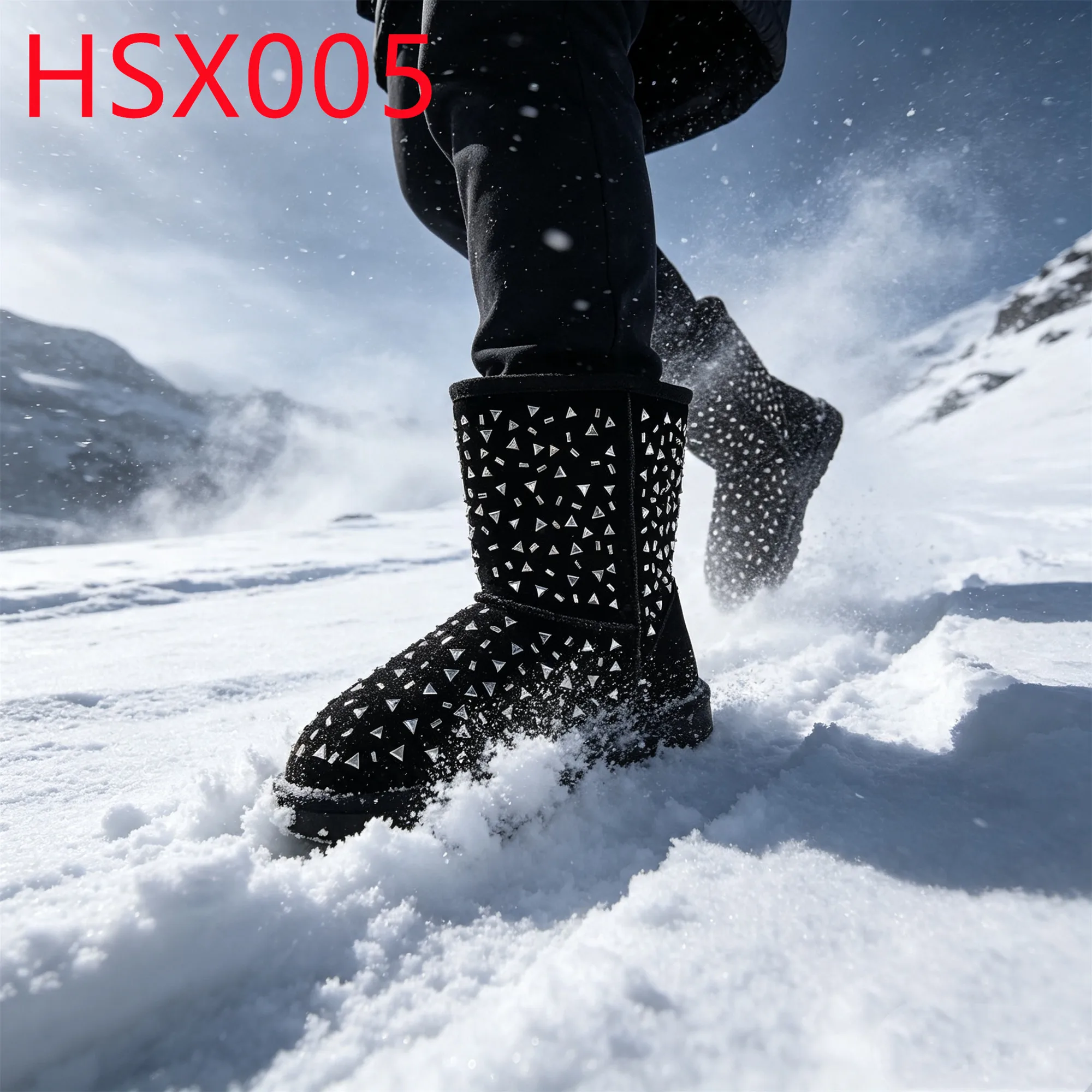 HY,shiny Triangle Rhinestones Design Hua Singh Lady Snow Boots ultra Anti-slip TPR Sole 7 Inch Women Winter Warm Boots HSX005