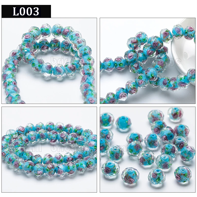 12mm Multicolor Murano Faceted Glass Lampwork Beads for Jewelry Making Diy Beads Flower Transparent Round Beads factory