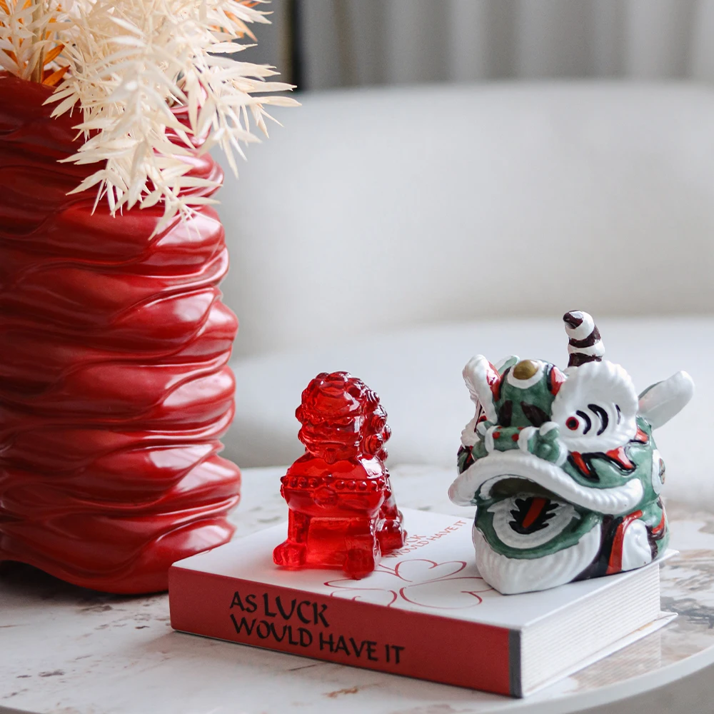 RED ASHAY LIONレッドアッシェイ ライオンFrosted Glass Crystal Decoration Home Decoration Hotel New Chinese Style Modern