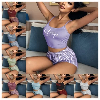 New Women's Casual Pajamas Set Shorts Sleeveless Homestays Front Slit Summer Pajamas Women