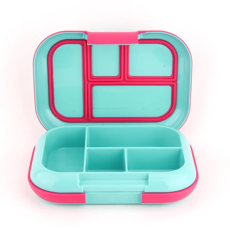 New Style Plastic Lunch Box 4 Compartment Bento Box Leakproof Plastic School Lunch Container Reusable