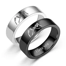 2020 Europe and the United States Explosive Titanium Steel Retro love Ilove You Hand in Hand Couple Ring Wholesale