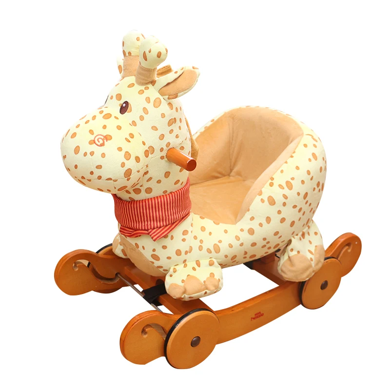 2022 Custom Animal Unicorn Rocking Horse Plush Soft Riding on Horse Paseo De Juguete  Kids Wooden Baby Rocking Horse