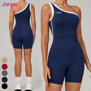 Janya Color Blocking Asymmetrical One-Shoulder Active Sports Bodysuits Breathable Lightweight Sleeveless One Piece Yoga Jumpsuit