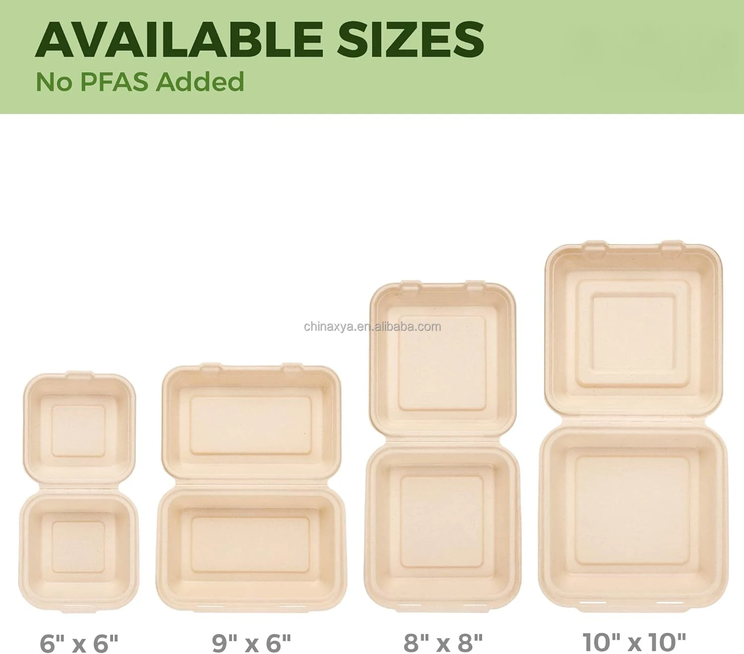 100% Biodegradable 6x6 Inch Clamshell Food Containers Takeaway Bagasse Pulp Disposable Go Boxes for Cookies Sushi Salad Bread factory