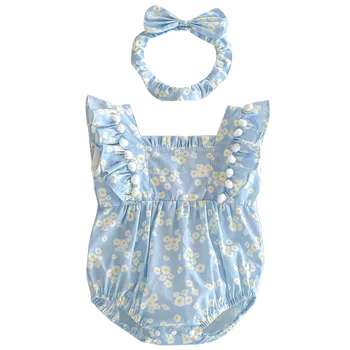 2025 Summer New Fashion Girls Baby Floral Rompers Baby Girls Princess Skirt Plaid Flower Sweet Sisters Outfit