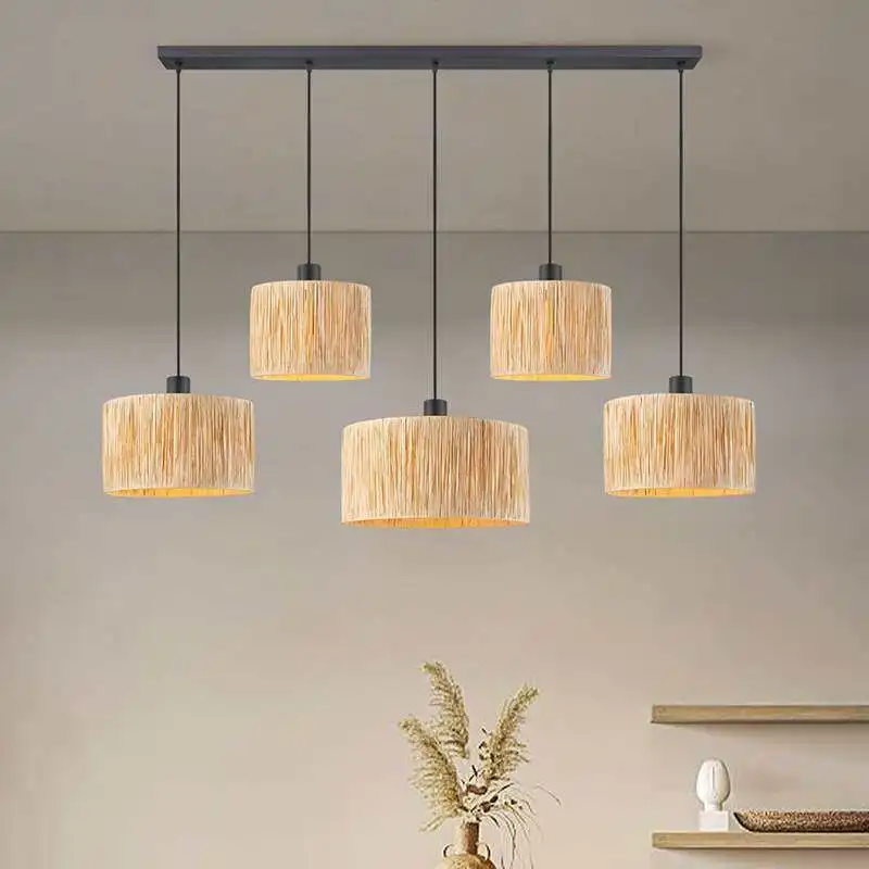 Ny kinesisk järnhandvävd chandelier i retrostil med trästockar och strå, sängbordslampa för restauranger, vardagsrum, boende och gästhem, golvlampa från tillverkare