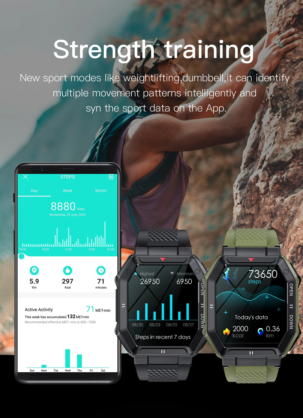 K55 Smart Watch for Man Android with Heart Rate Sport Smart Watches Bracelets IP68 Waterproof Fitness Tracker K55 Smartwatch