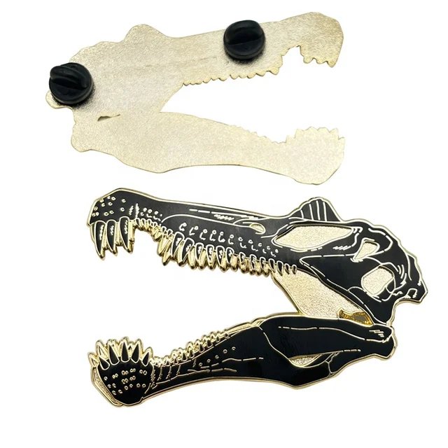 Customized Shinny Gold Plating Dinosaurs Theme Lapel Pin Big Life Size Hard Lapel Badge Enamel Pin
