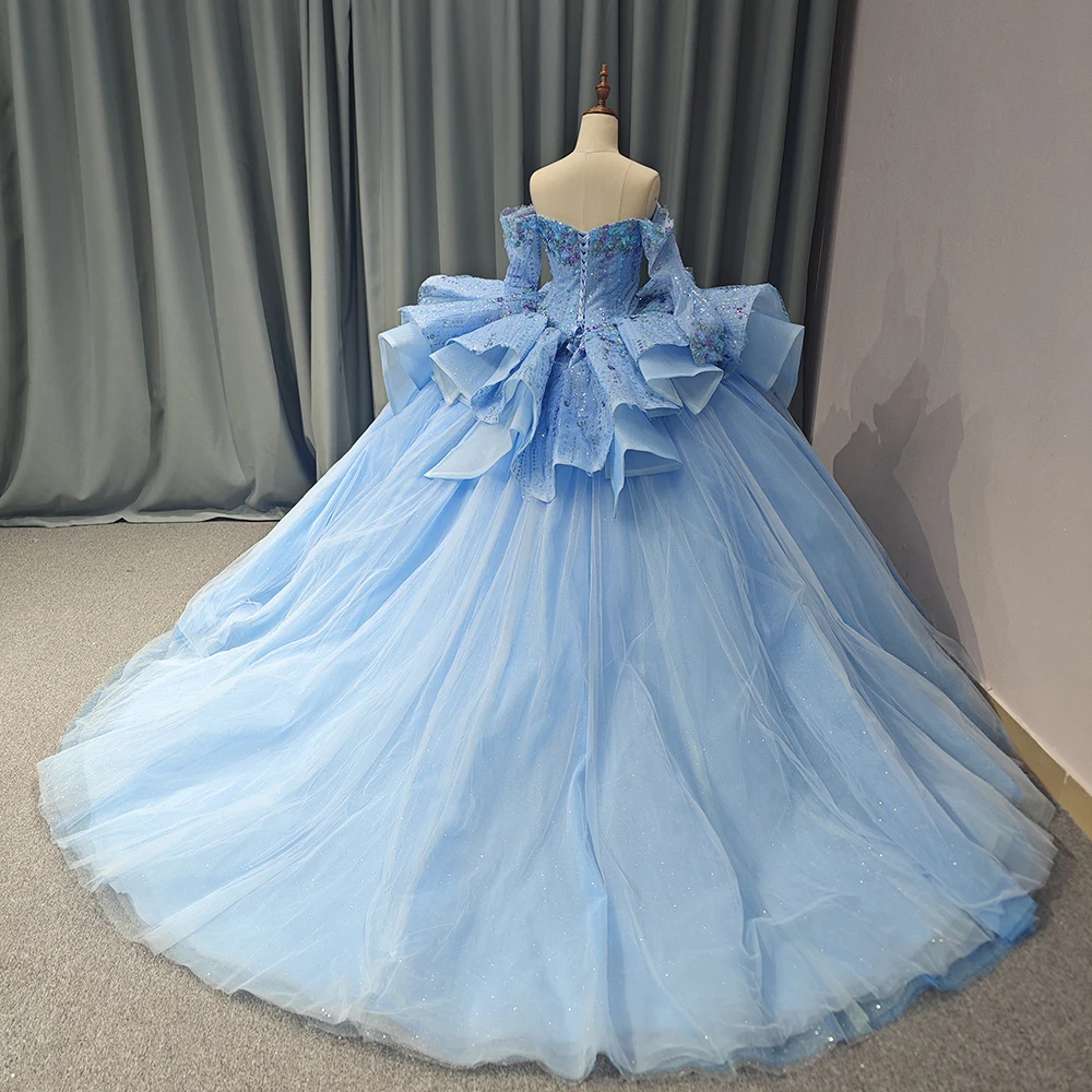 strapless open back dress Ethereal Blue Cinderella Ball Gown – Strapless Sequin Tulle Prom Dress –  Viniodress main image 0