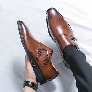 2026 New Leather Shoes for Men Slip-on Formal Brown Business Wedding Shoe Fashion Casual Men Dress Shoes Evening Moccasins