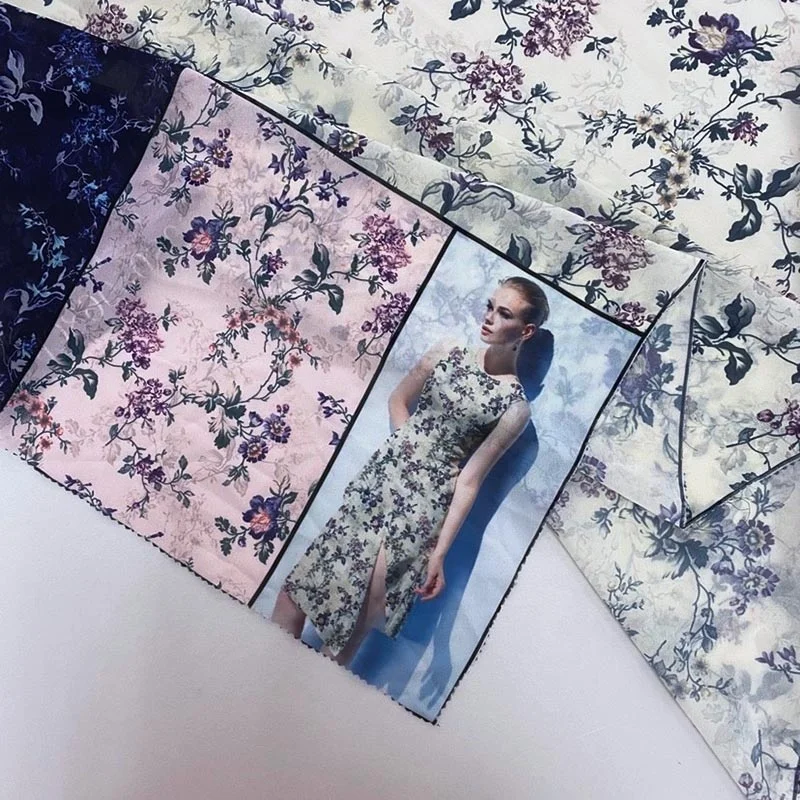 Tela de gasa estampada Digital de poliéster CDC para vestido de - Main Image