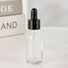 Botellas cuentagotas de vidrio transparente + anillo negro + caucho blanco