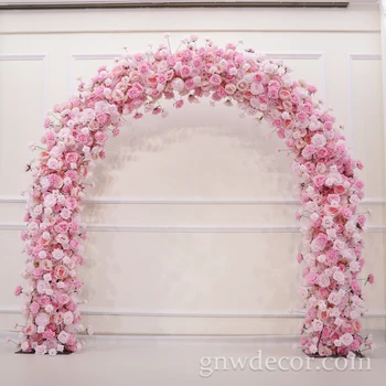 GNW 8ft Tall Pink Silk Flower Moon Gate Supplies Events Wedding Arch Frame Backdrop