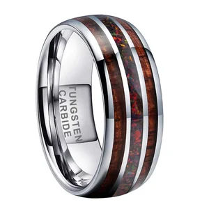 Coolstyle Jewelry 8mm Opal Wood Inlay Fashion Jewelry Tungsten Carbide Ring for Men Women Engagement Wedding Band Comfort Fit
