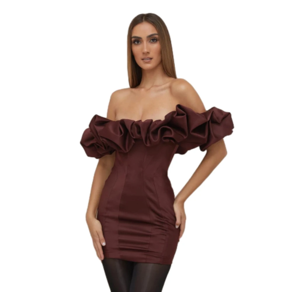 Hot-Selling Glamorous Off-Shoulder Ruffle-Trimmed Bodycon Short Party Dress Eco-Friendly Chiffon Fabric Washable