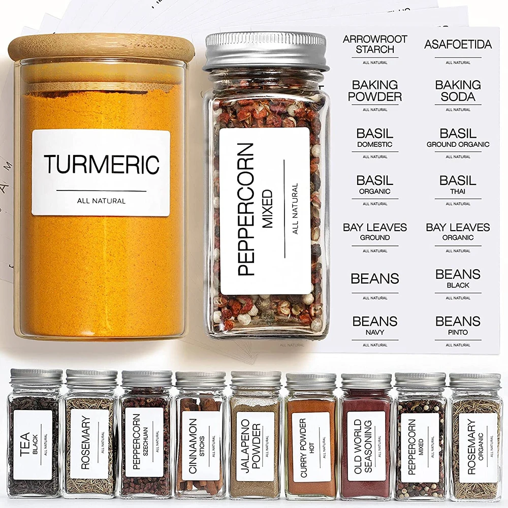 Custom Minimalist Spice Jar Labels Preprinted Spice Stickers Fits Round Bamboo Jars or Rectangular Spice Jars Waterproof Label