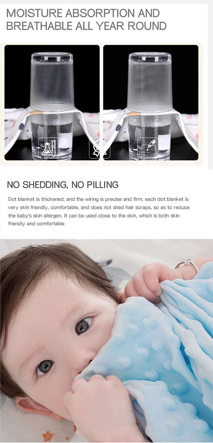 Wholesale 100 Polyester Custom Printed Minky Fleece Baby Dot Blanket