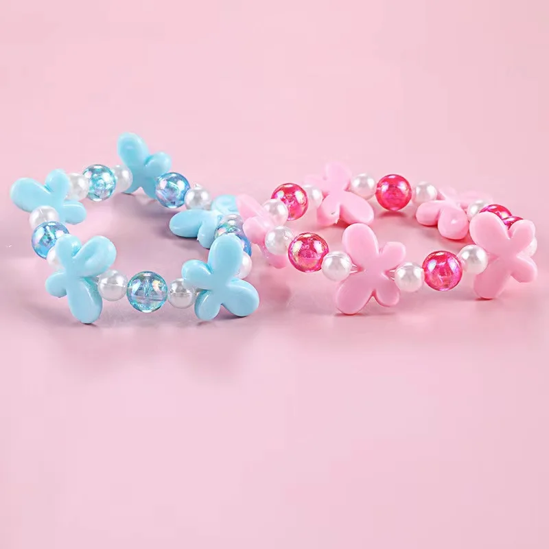 Factory Wholesale Fashion Cute Children's jewelry Princess pearl beads bracelet with flowers 15cm pink baby girl bracelet