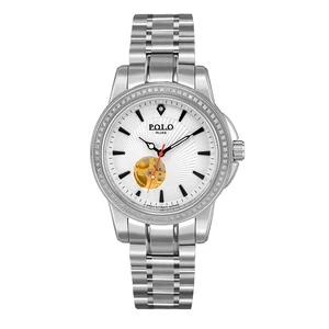 Premium Luxury 45mm Dial 22mm Stainless Steel Water Resistant Wristwatch with Ronda Movement and Genuine Diamond Charm