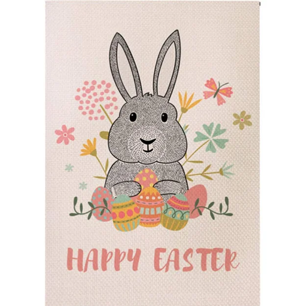 Happy Easter Garden Flag High Quality Embroidery Eggs Bunny Burlap 2-Sided 