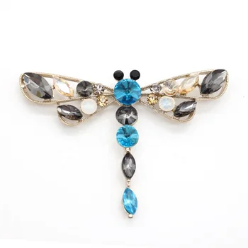 Vintage Crystal Acrylic Dragonfly Brooch Pins Ladies Insect Rhinestone Brooches for Women