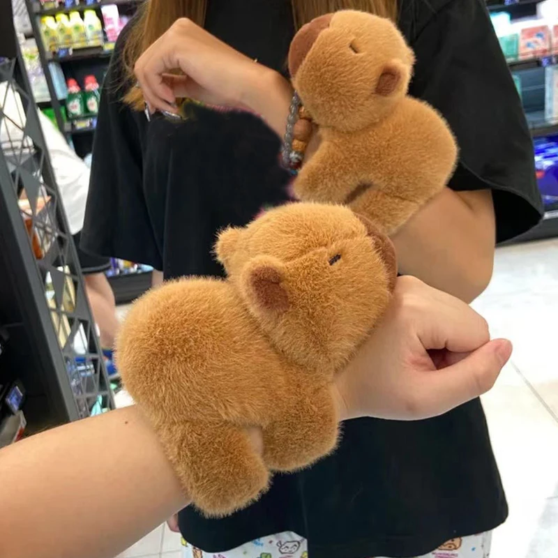 Simulation Fluffy Capybara Stuffed Animal Soft Toys Lovely Capybara Plush Hand Slap Clap Bracelet Toy